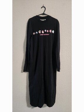 Cheap Monday Long sleeve Shirt Dress Cotton Skull Graphic Black size small
